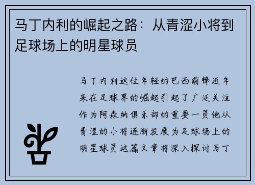 马丁内利的崛起之路：从青涩小将到足球场上的明星球员