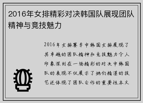 2016年女排精彩对决韩国队展现团队精神与竞技魅力