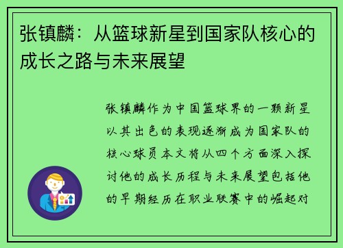 张镇麟：从篮球新星到国家队核心的成长之路与未来展望