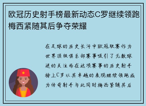 欧冠历史射手榜最新动态C罗继续领跑梅西紧随其后争夺荣耀